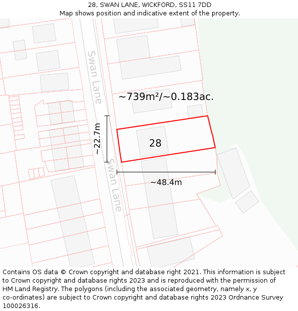 28, SWAN LANE, WICKFORD, SS11 7DD: Plot and title map