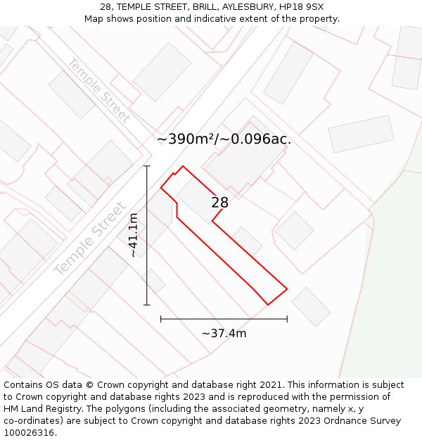 28, TEMPLE STREET, BRILL, AYLESBURY, HP18 9SX: Plot and title map