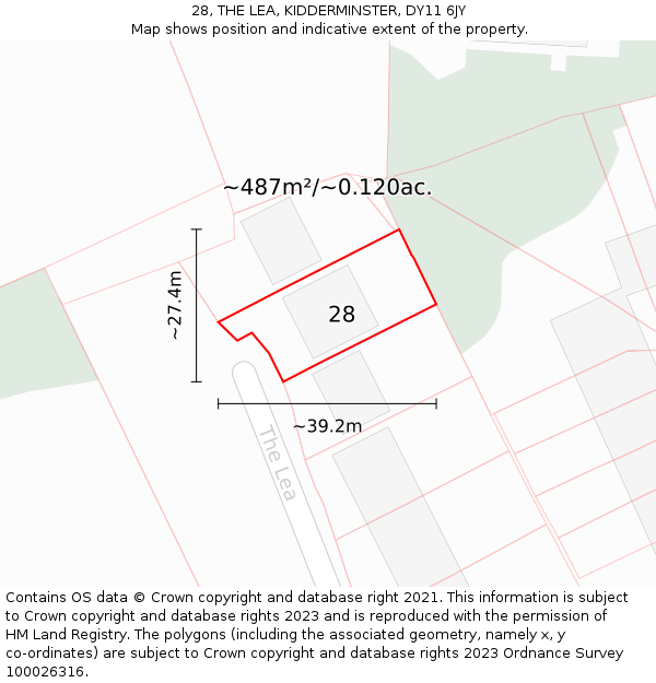 28, THE LEA, KIDDERMINSTER, DY11 6JY: Plot and title map