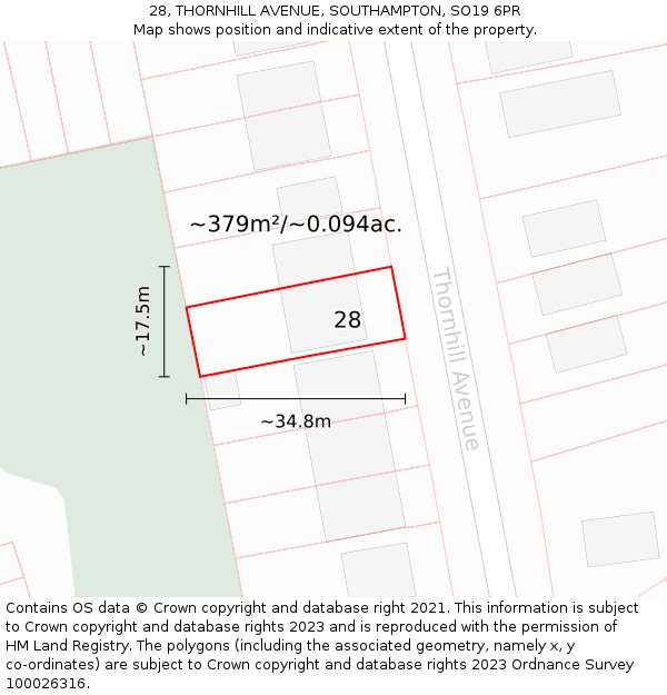 28, THORNHILL AVENUE, SOUTHAMPTON, SO19 6PR: Plot and title map