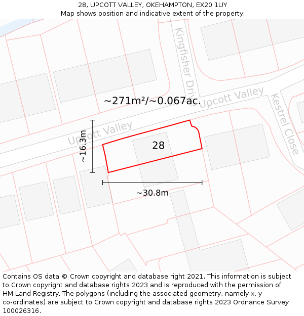 28, UPCOTT VALLEY, OKEHAMPTON, EX20 1UY: Plot and title map