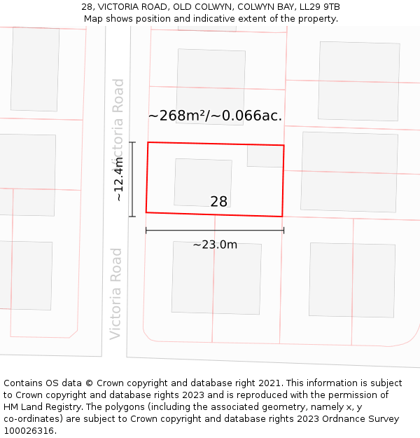 28, VICTORIA ROAD, OLD COLWYN, COLWYN BAY, LL29 9TB: Plot and title map