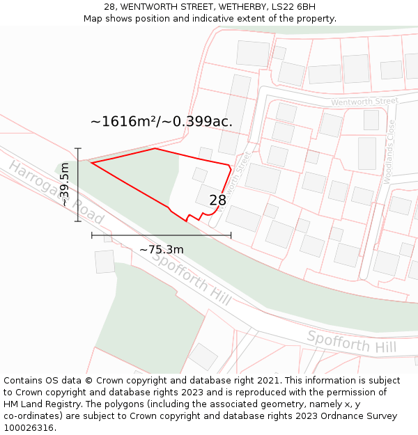 28, WENTWORTH STREET, WETHERBY, LS22 6BH: Plot and title map