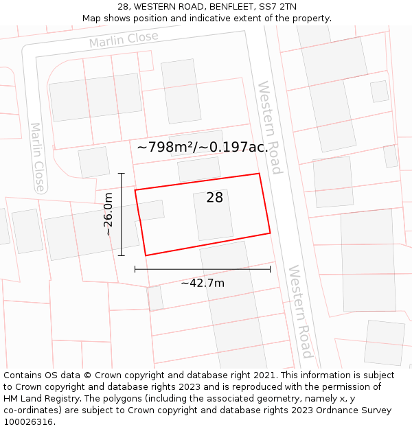 28, WESTERN ROAD, BENFLEET, SS7 2TN: Plot and title map