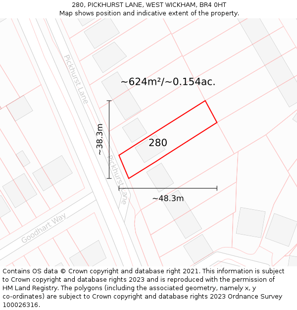 280, PICKHURST LANE, WEST WICKHAM, BR4 0HT: Plot and title map