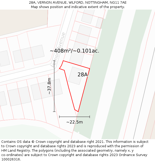 28A, VERNON AVENUE, WILFORD, NOTTINGHAM, NG11 7AE: Plot and title map