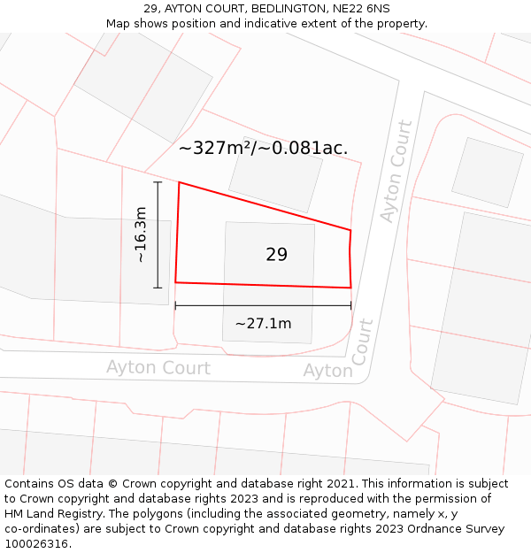 29, AYTON COURT, BEDLINGTON, NE22 6NS: Plot and title map