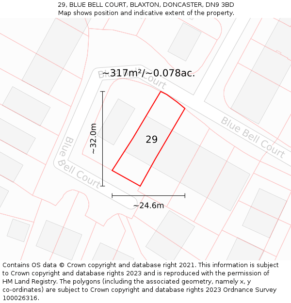 29, BLUE BELL COURT, BLAXTON, DONCASTER, DN9 3BD: Plot and title map