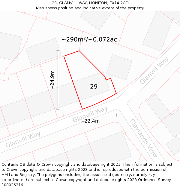 29, GLANVILL WAY, HONITON, EX14 2GD: Plot and title map