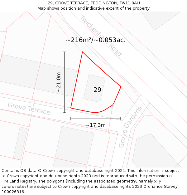 29, GROVE TERRACE, TEDDINGTON, TW11 8AU: Plot and title map