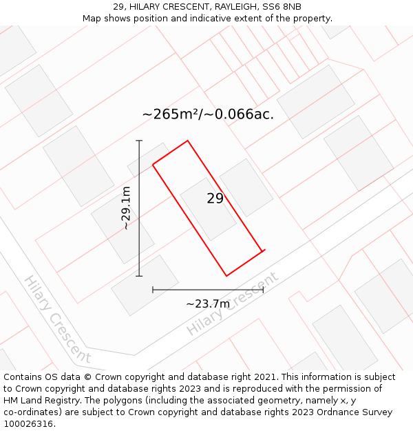 29, HILARY CRESCENT, RAYLEIGH, SS6 8NB: Plot and title map