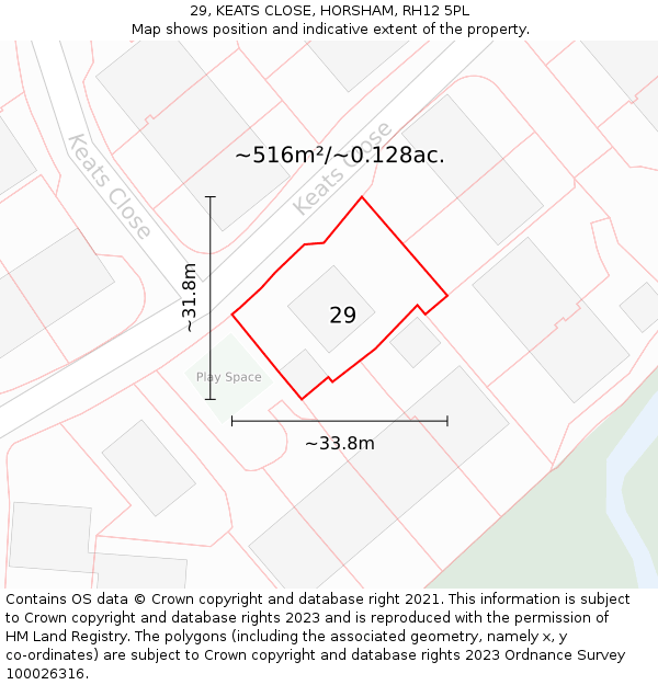 29, KEATS CLOSE, HORSHAM, RH12 5PL: Plot and title map
