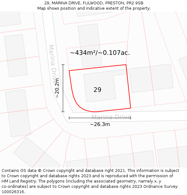 29, MARINA DRIVE, FULWOOD, PRESTON, PR2 9SB: Plot and title map