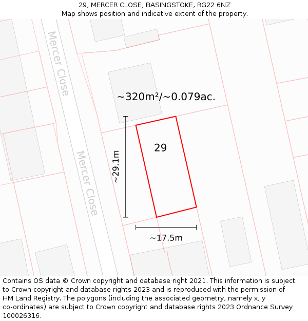 29, MERCER CLOSE, BASINGSTOKE, RG22 6NZ: Plot and title map