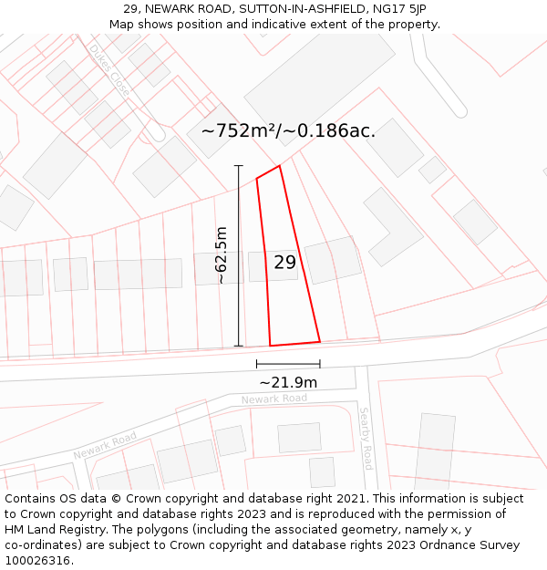 29, NEWARK ROAD, SUTTON-IN-ASHFIELD, NG17 5JP: Plot and title map