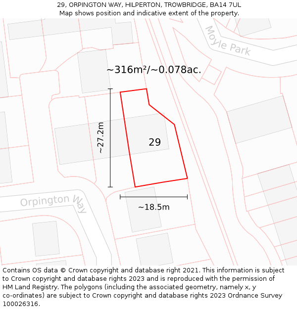 29, ORPINGTON WAY, HILPERTON, TROWBRIDGE, BA14 7UL: Plot and title map