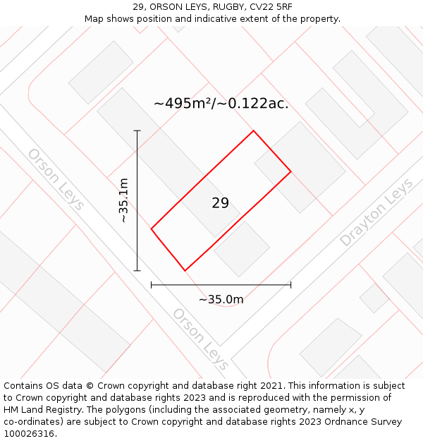 29, ORSON LEYS, RUGBY, CV22 5RF: Plot and title map