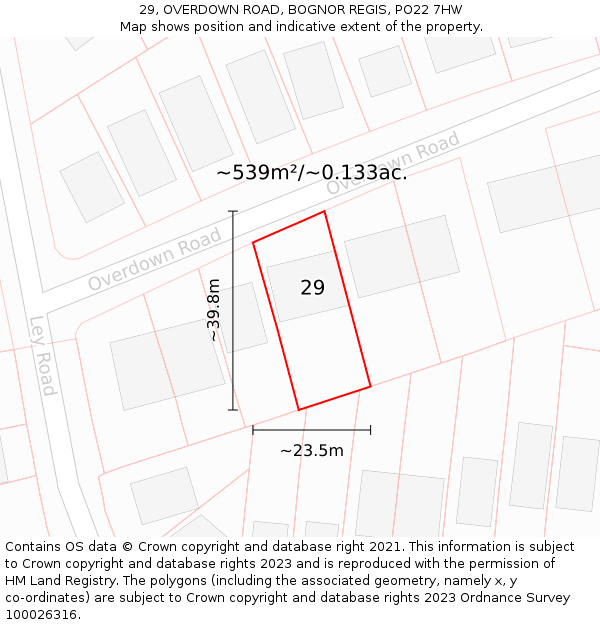 29, OVERDOWN ROAD, BOGNOR REGIS, PO22 7HW: Plot and title map