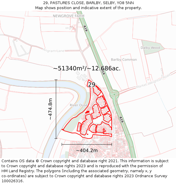 29, PASTURES CLOSE, BARLBY, SELBY, YO8 5NN: Plot and title map