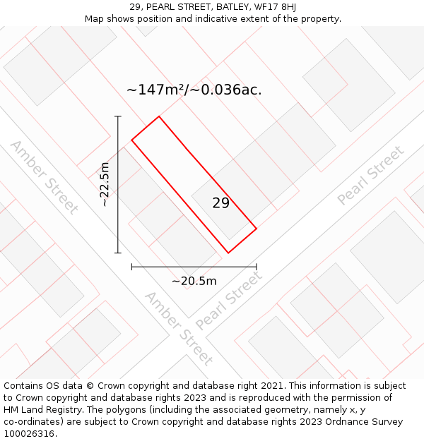 29, PEARL STREET, BATLEY, WF17 8HJ: Plot and title map