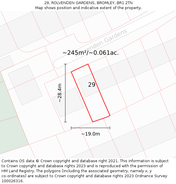 29, ROLVENDEN GARDENS, BROMLEY, BR1 2TN: Plot and title map