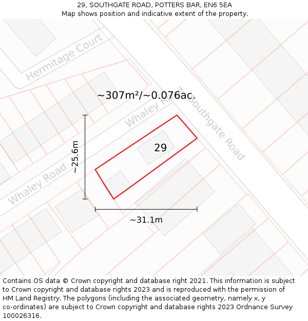 29, SOUTHGATE ROAD, POTTERS BAR, EN6 5EA: Plot and title map