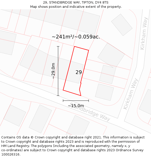 29, STANDBRIDGE WAY, TIPTON, DY4 8TS: Plot and title map