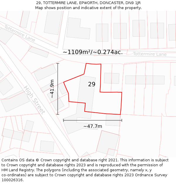 29, TOTTERMIRE LANE, EPWORTH, DONCASTER, DN9 1JR: Plot and title map