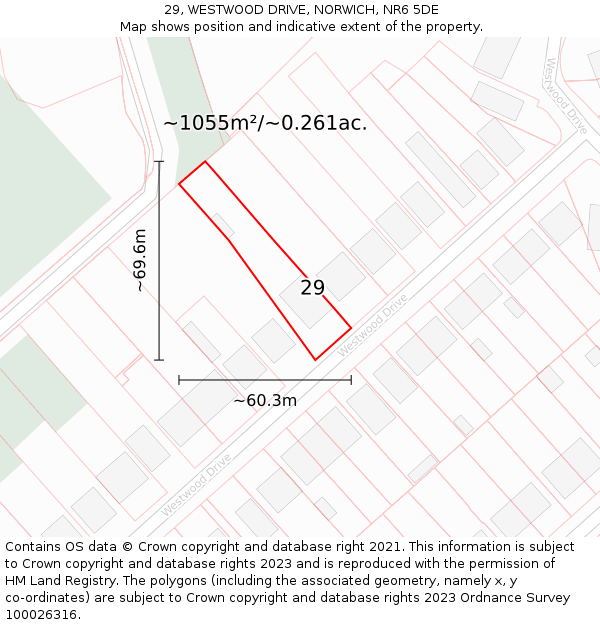 29, WESTWOOD DRIVE, NORWICH, NR6 5DE: Plot and title map