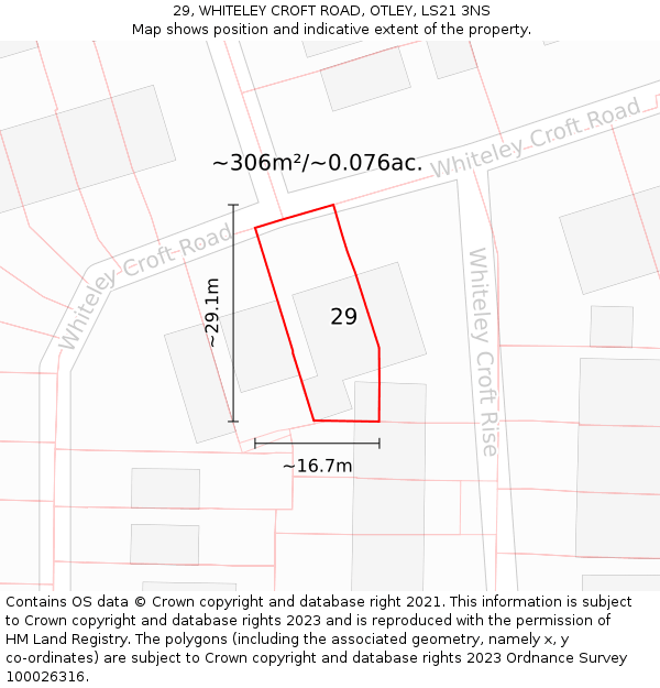 29, WHITELEY CROFT ROAD, OTLEY, LS21 3NS: Plot and title map