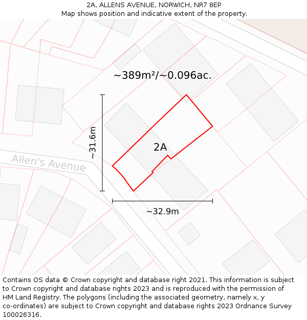 2A, ALLENS AVENUE, NORWICH, NR7 8EP: Plot and title map