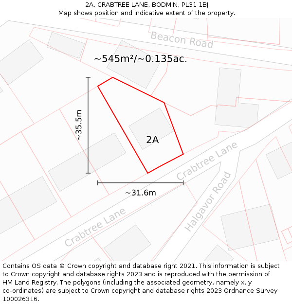 2A, CRABTREE LANE, BODMIN, PL31 1BJ: Plot and title map