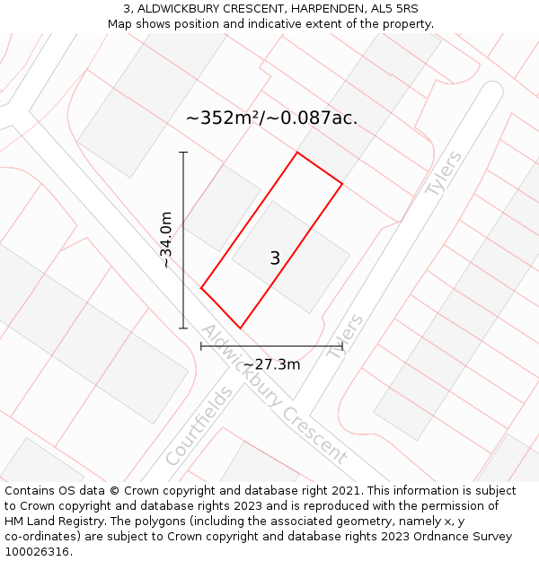 3, ALDWICKBURY CRESCENT, HARPENDEN, AL5 5RS: Plot and title map