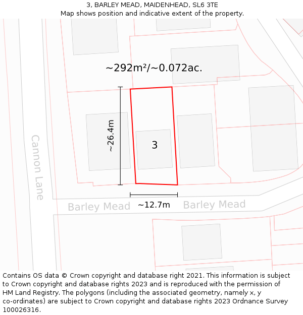 3, BARLEY MEAD, MAIDENHEAD, SL6 3TE: Plot and title map