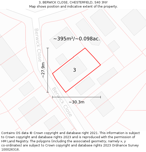 3, BERWICK CLOSE, CHESTERFIELD, S40 3NY: Plot and title map