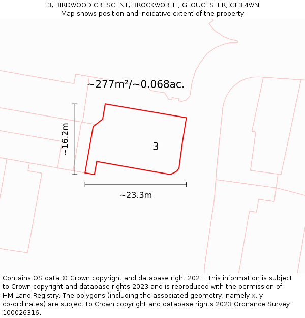 3, BIRDWOOD CRESCENT, BROCKWORTH, GLOUCESTER, GL3 4WN: Plot and title map