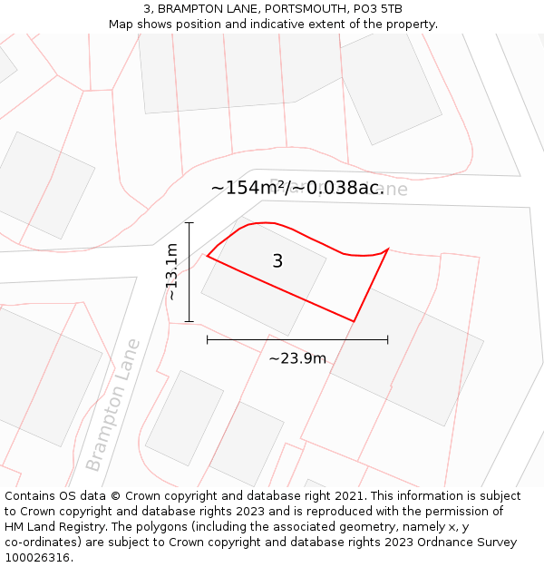 3, BRAMPTON LANE, PORTSMOUTH, PO3 5TB: Plot and title map