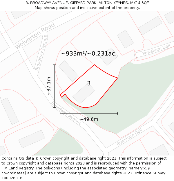 3, BROADWAY AVENUE, GIFFARD PARK, MILTON KEYNES, MK14 5QE: Plot and title map