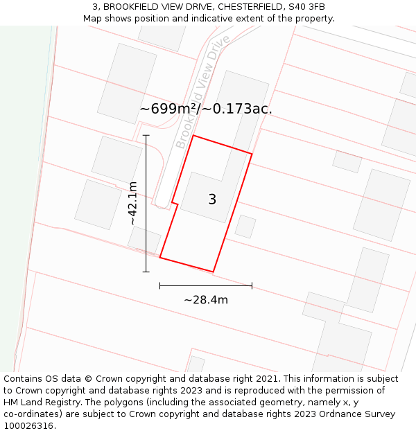 3, BROOKFIELD VIEW DRIVE, CHESTERFIELD, S40 3FB: Plot and title map