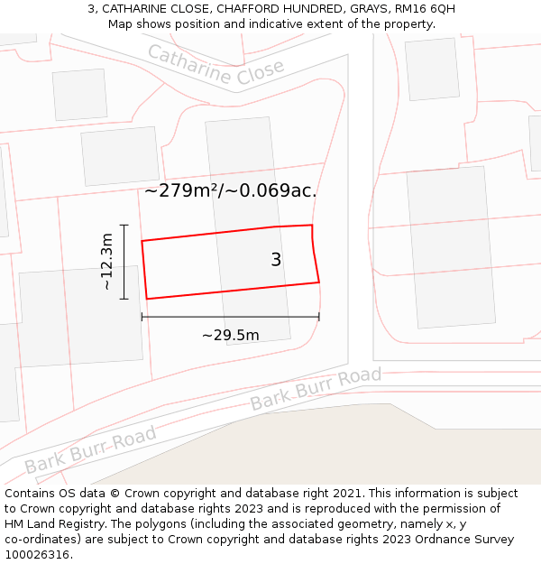 3, CATHARINE CLOSE, CHAFFORD HUNDRED, GRAYS, RM16 6QH: Plot and title map