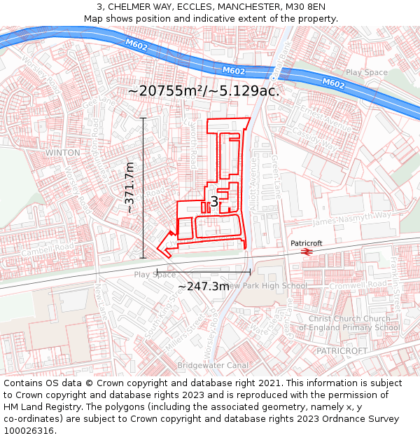 3, CHELMER WAY, ECCLES, MANCHESTER, M30 8EN: Plot and title map