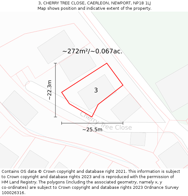 3, CHERRY TREE CLOSE, CAERLEON, NEWPORT, NP18 1LJ: Plot and title map