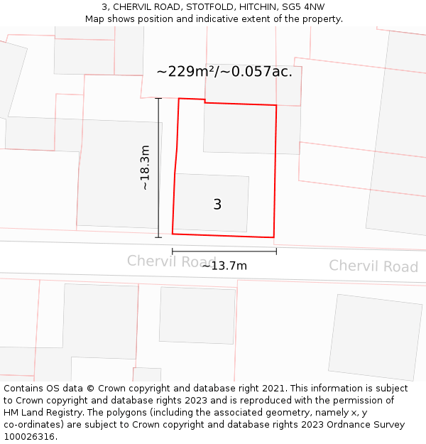 3, CHERVIL ROAD, STOTFOLD, HITCHIN, SG5 4NW: Plot and title map