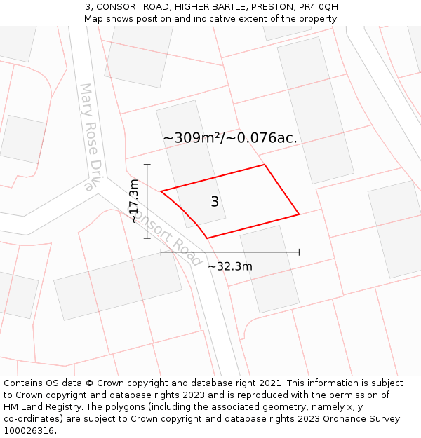 3, CONSORT ROAD, HIGHER BARTLE, PRESTON, PR4 0QH: Plot and title map