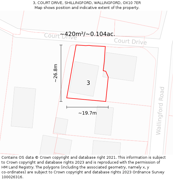 3, COURT DRIVE, SHILLINGFORD, WALLINGFORD, OX10 7ER: Plot and title map