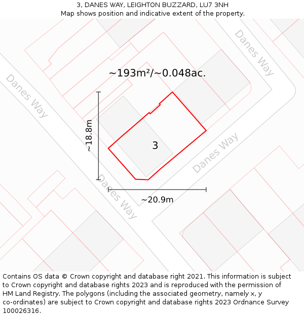 3, DANES WAY, LEIGHTON BUZZARD, LU7 3NH: Plot and title map