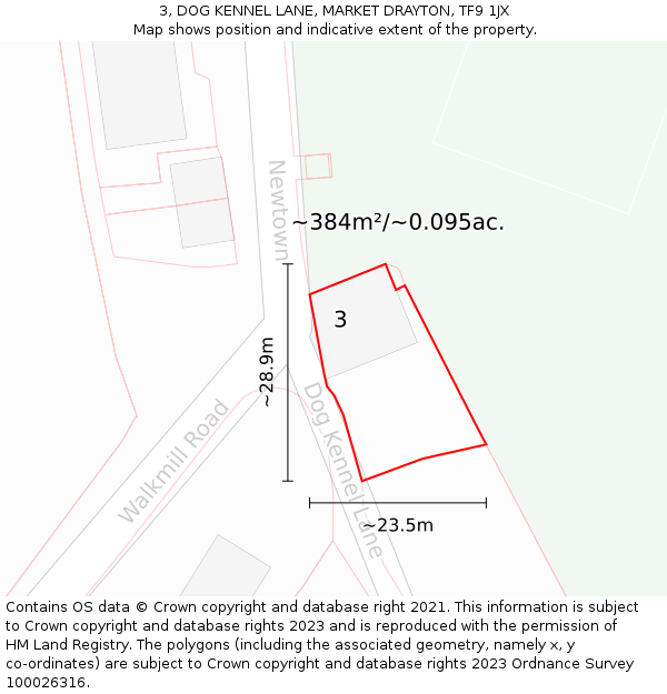 3, DOG KENNEL LANE, MARKET DRAYTON, TF9 1JX: Plot and title map