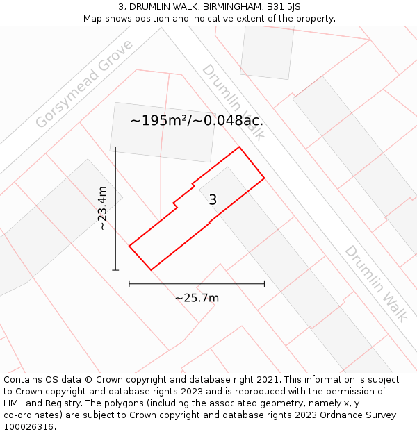 3, DRUMLIN WALK, BIRMINGHAM, B31 5JS: Plot and title map