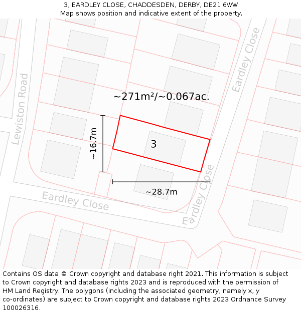 3, EARDLEY CLOSE, CHADDESDEN, DERBY, DE21 6WW: Plot and title map