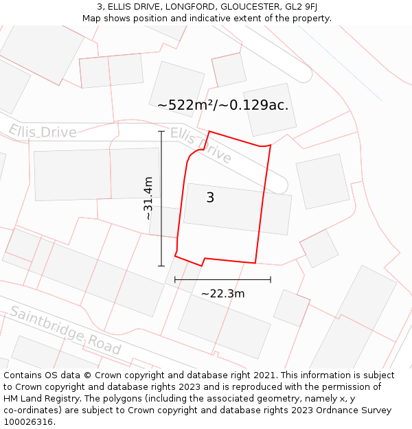 3, ELLIS DRIVE, LONGFORD, GLOUCESTER, GL2 9FJ: Plot and title map